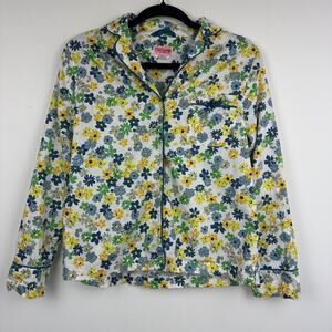 Kate Spade New York Womens Cottagecore Button-Up Yellow/Blue Floral PJ Shirt XS
